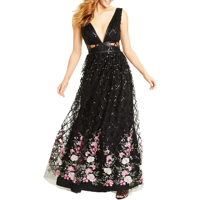 spaghetti strap dressTrixxi Juniors' Embroidered-Hem Sequin Gown Black Size 5