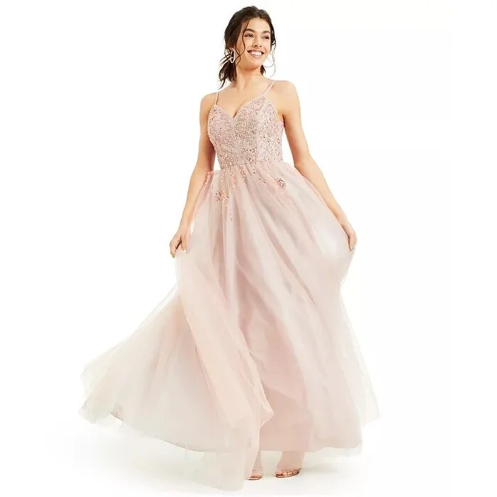 flowy evening dressSay Yes To The Prom Juniors' Embellished Chiffon Gown Pink Size 11