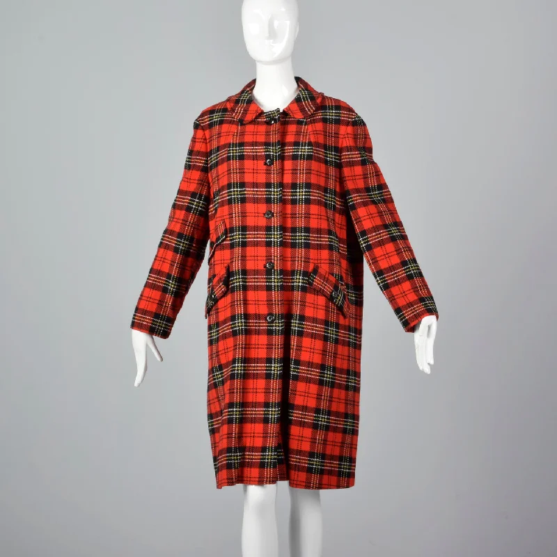 trendy jacket1950s Pendleton Bright Red Tartan Plaid Coat