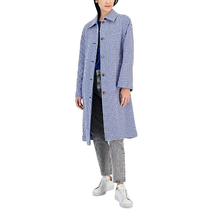 fashion coat with hoodHugo Womens Cotton Blend Houndstooth Trench Coat