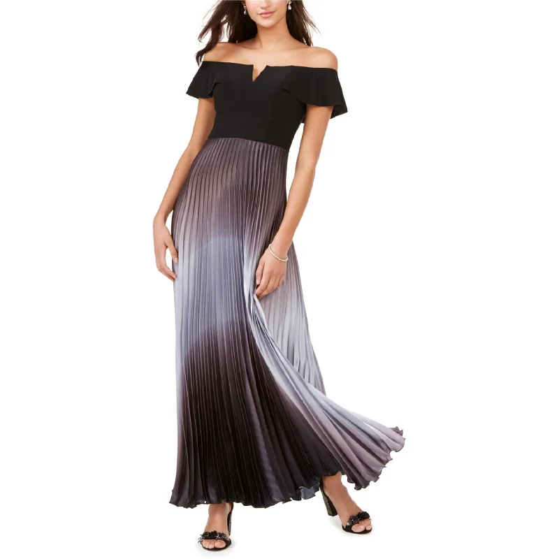 chic wrap dressBetsy & Adam Womens Pleated Gown Off-Shoulder Dress, Metallic, 4