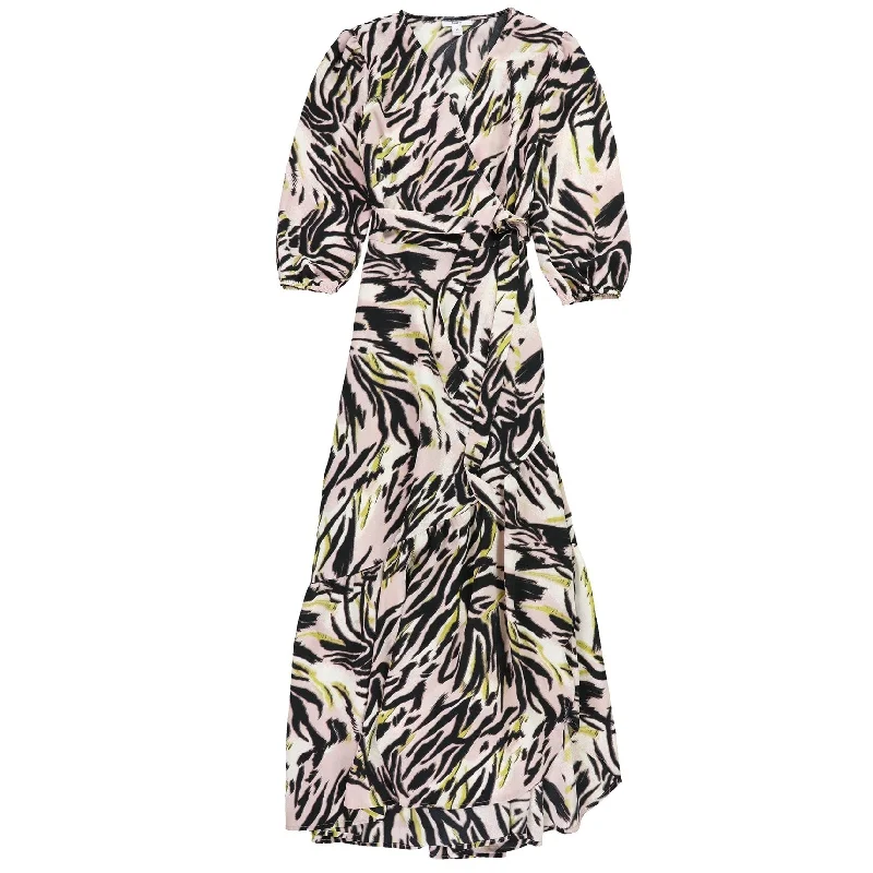 stylish dressbar III Womens Printed Maxi Wrap Dress, Pink, X-Small