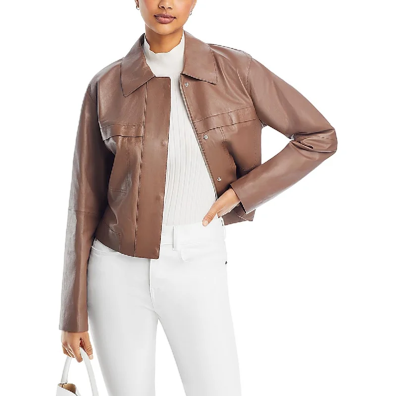 stylish coatLafayette 148 New York Womens Faux Leather Long Sleeve Bomber Jacket