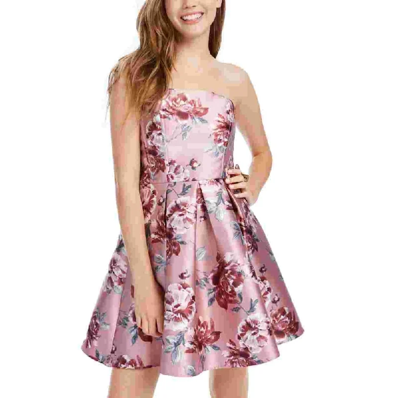 sleeveless dressSpeechless Junior's Strapless Floral Print Fit & Flare Dress Purple Size 9