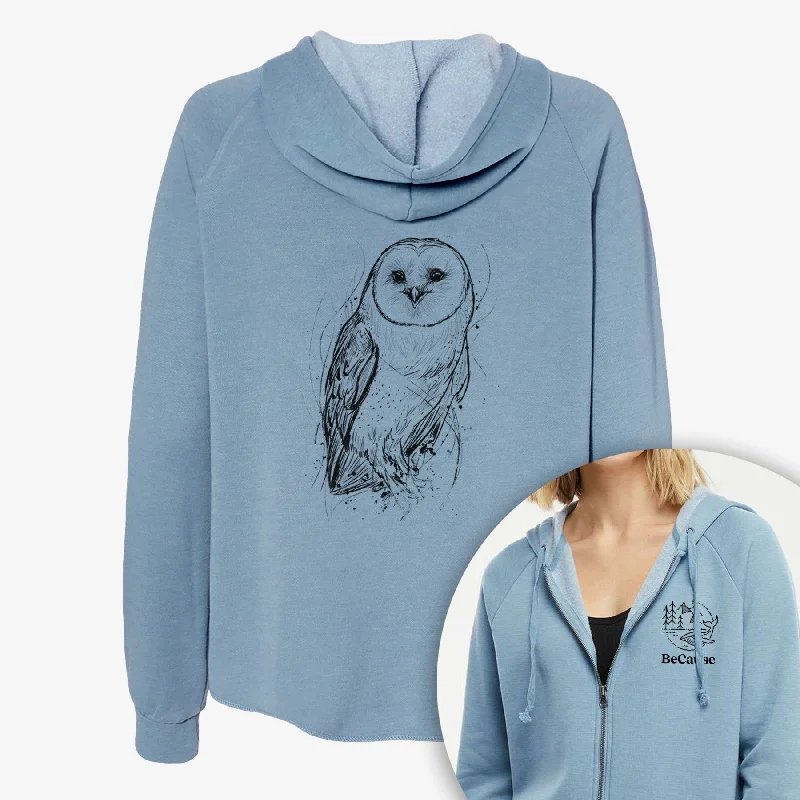 cool workout sweatshirtBarn Owl - Tyto alba - Women's Cali Wave Zip-Up Sweatshirt