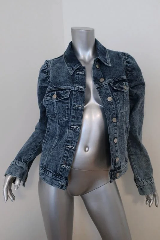 lightweight outerwear& Other Stories Puff Shoulder Denim Jacket Acid Wash Blue Size 0 Jean Jacket