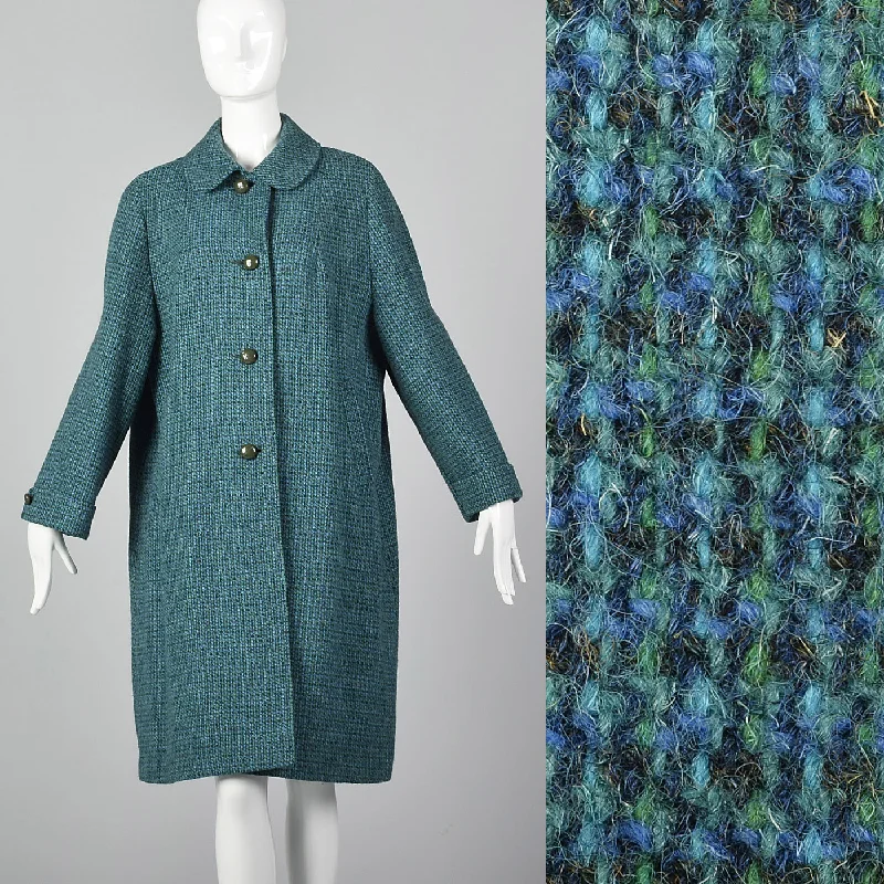 insulated trench coat1960s Harris Tweed Blue Swing Coat