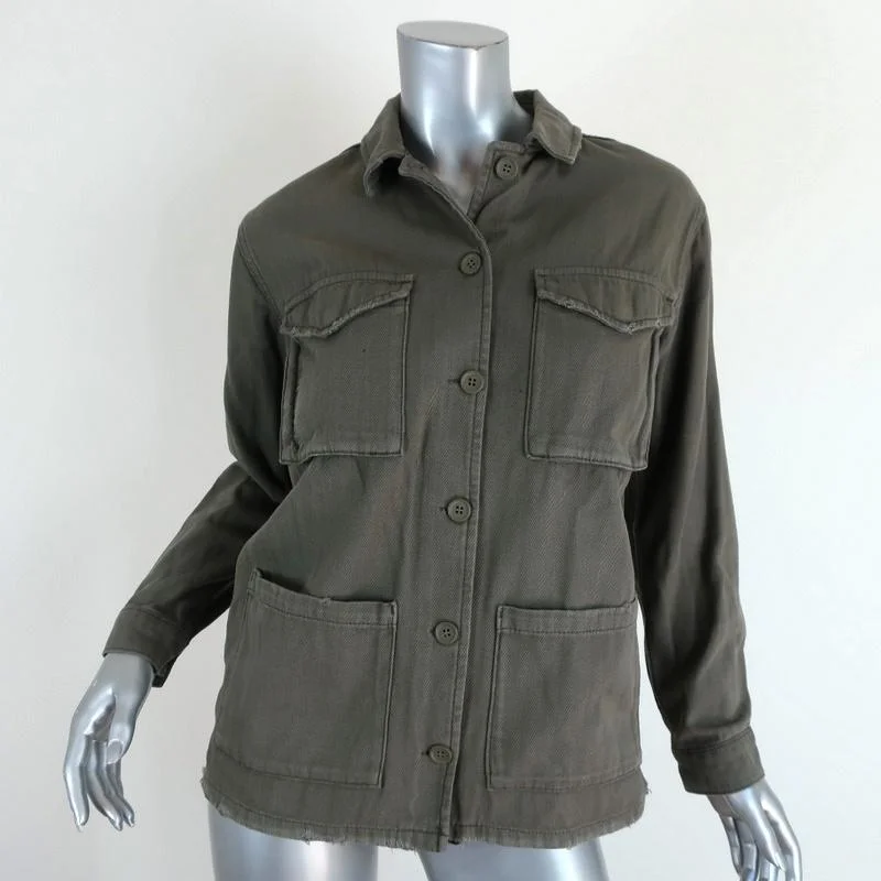 fashionable outerwearTopshop Distressed Utility Jacket Olive Cotton Size US 2