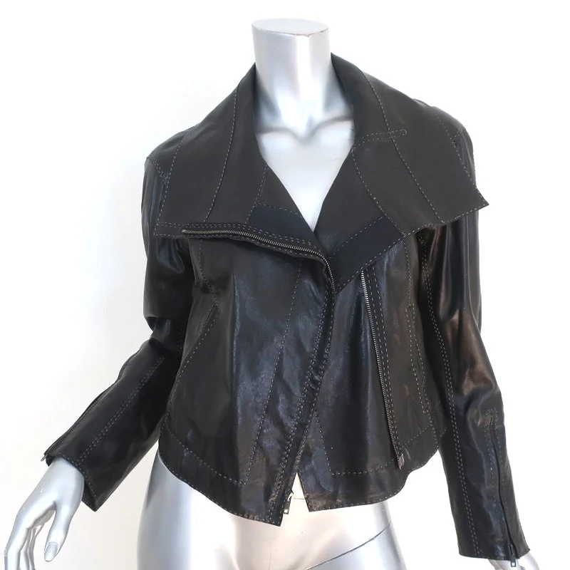 functional coatDonna Karan Biker Jacket Black Topstitched Leather Size US 4