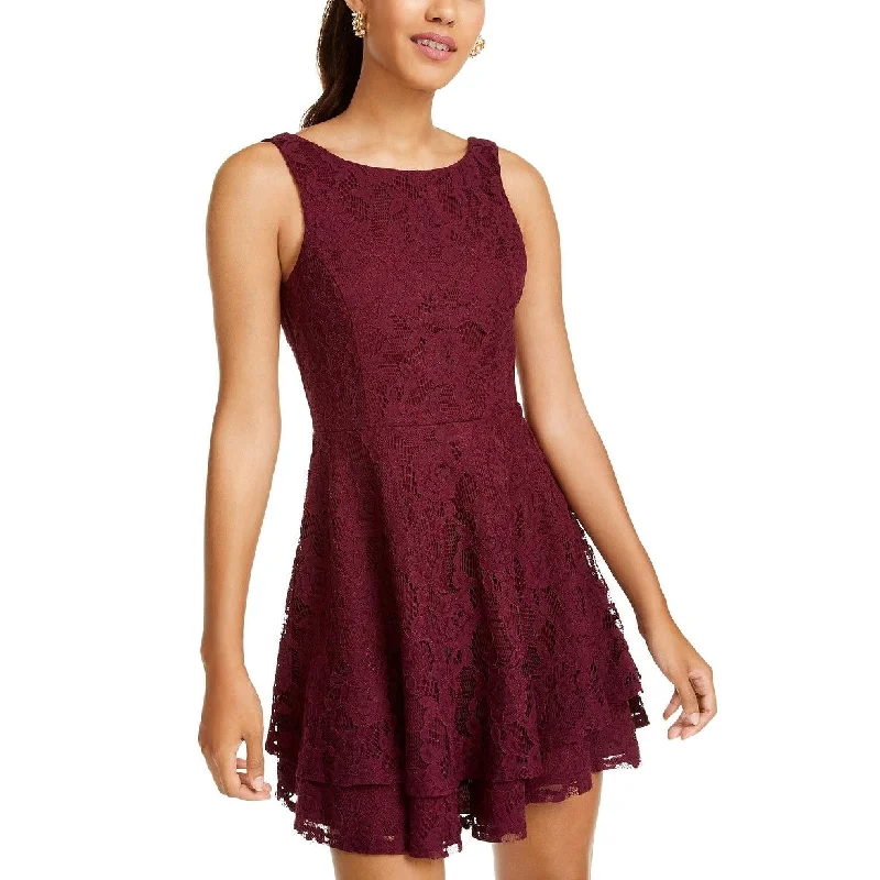 elegant dressSpeechless Juniors' Lace Double-Skirt Fit & Flare Dress Purple Size 9