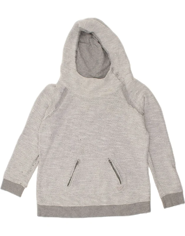 ROXY Girls Button Neck Hoodie Jumper 13-14 Years XL Grey Cotton