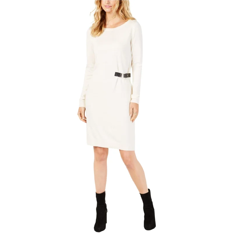 party-ready dressMichael Kors Womens Buckle Trim Sweater Dress, Off-White, XX-Small