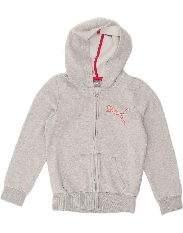 PUMA Girls Zip Hoodie Sweater 9-10 Years Grey Cotton