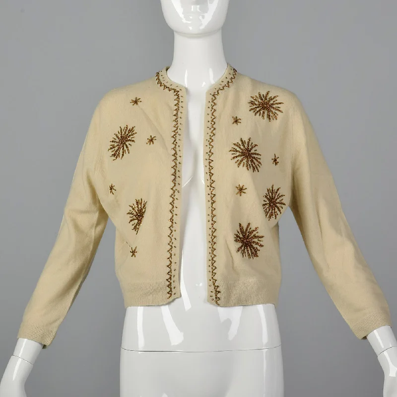 trendy bomber coat1950s Beaded Cashmere Cardigan