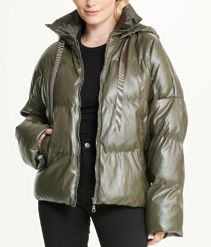 stylish raincoatVegan Leather Puffer Coat