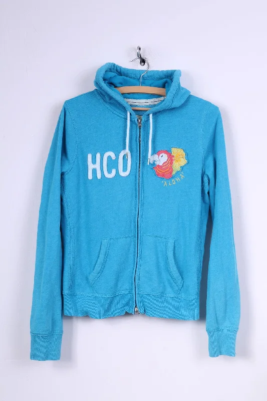 Hollister California Womens L (M) Sweatshirt Hooded Jumper Full Zipper Blue Aloha Hoodie