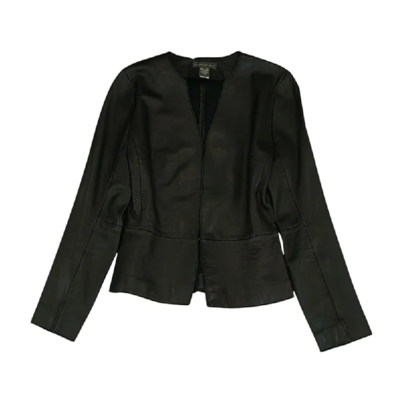 functional coatBlack Solid Leather Jacket