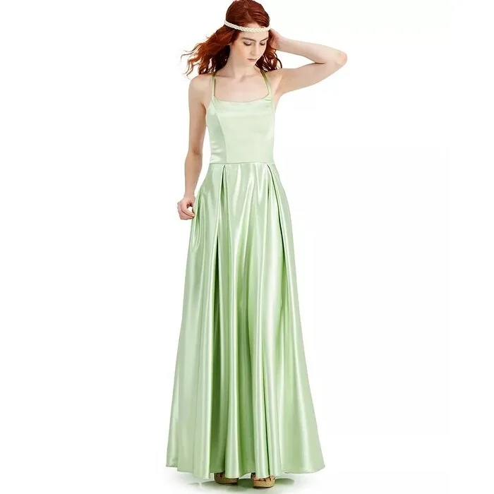 satin dressSpeechless Juniors' Lace-Up-Back Satin Gown Green Size 15