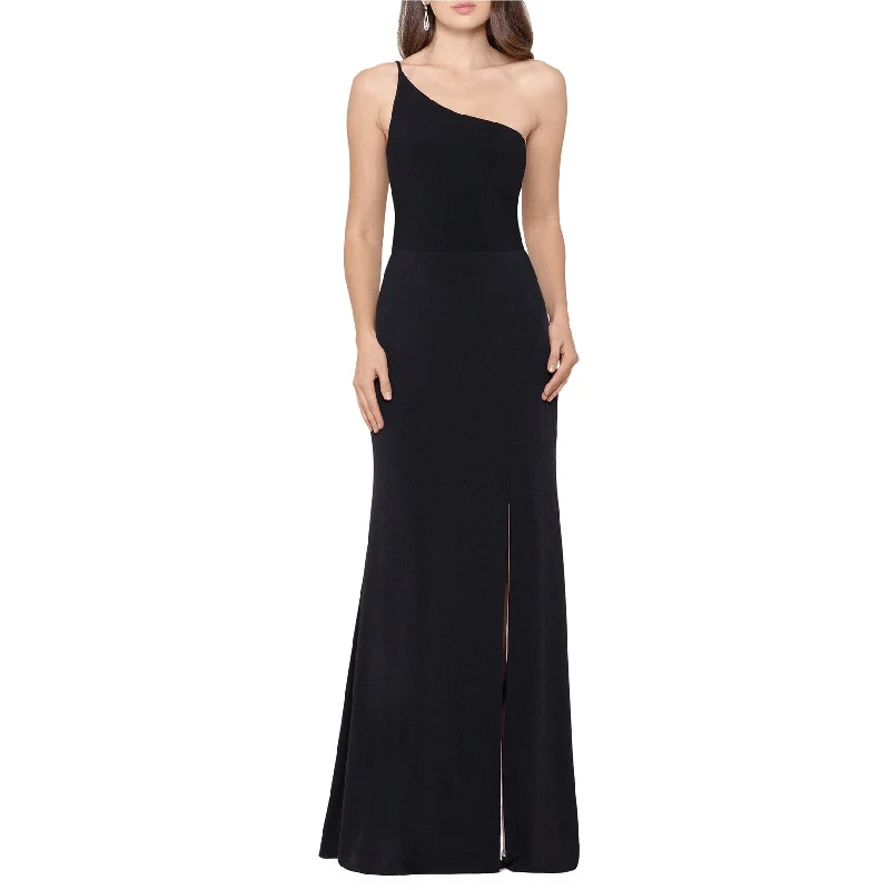 shift dressXSCAPE Womens 2-Tone One Shoulder Slit Gown Dress, Black, 4