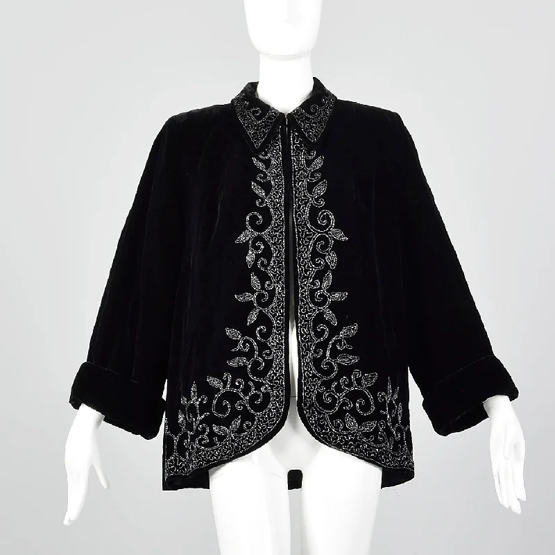 breathable jacket1940s Black Velvet Beaded Swing Jacket