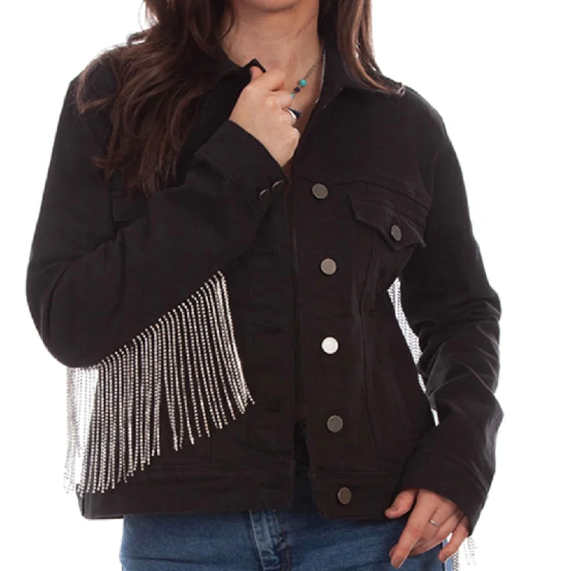 modern outerwearScully Denim Jacket with Rhinestone Fringe.