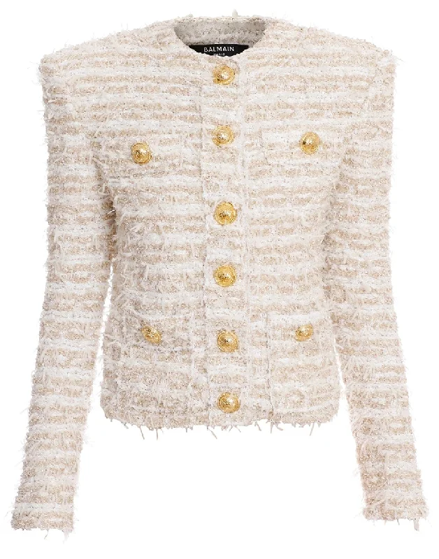 contemporary trench coatCollarless Lurex Tweed Jacket