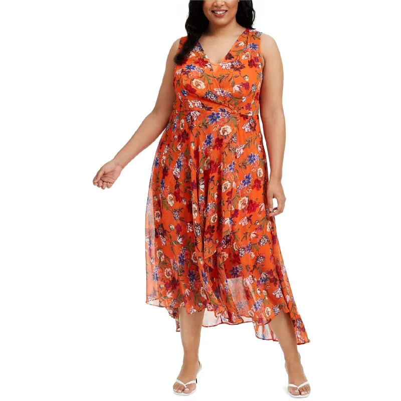 midi dressCalvin Klein Womens Floral Surplice Dress, Orange, 18W