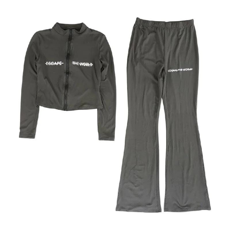 outdoor coatBlack Solid Active Jacket and Pants Set