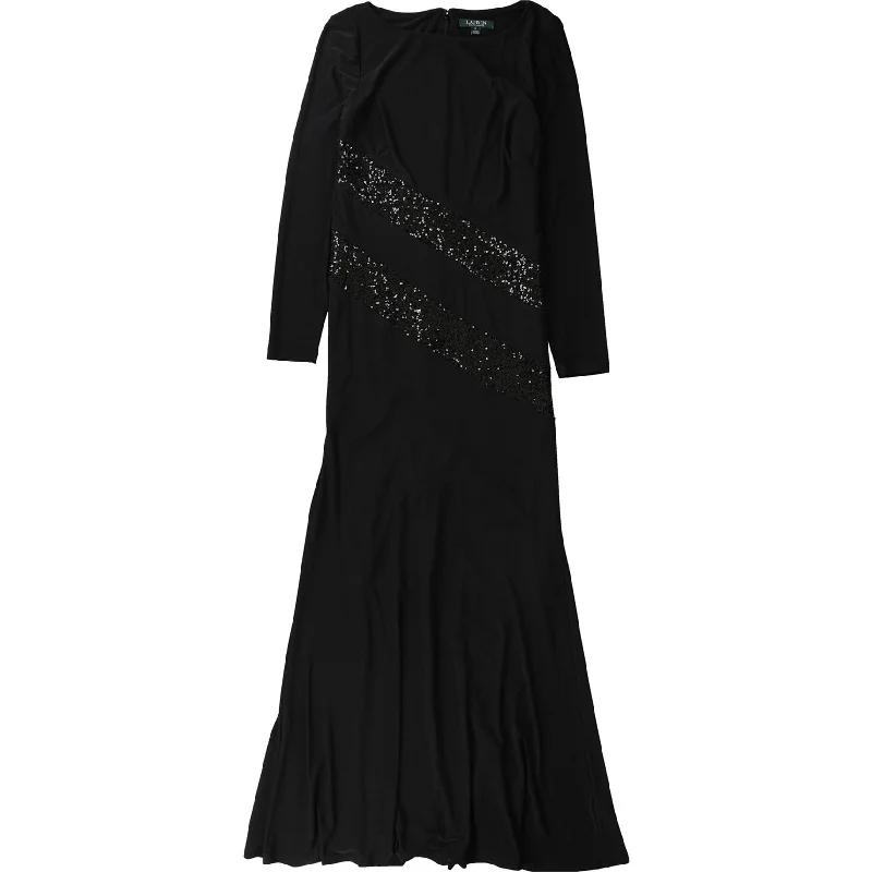 casual summer dressRalph Lauren Womens Sequin Trim Gown Dress, Black, 2