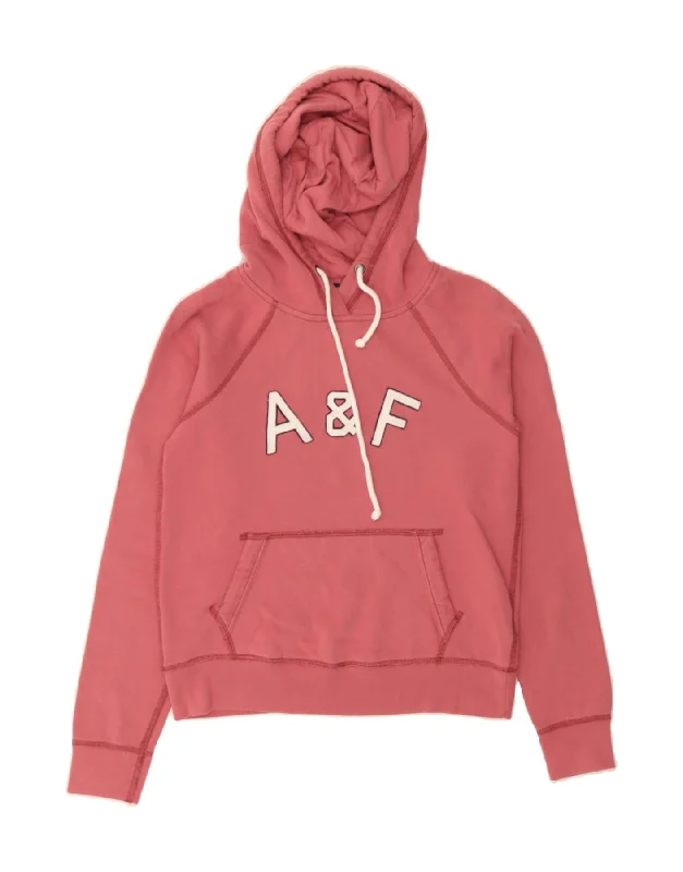 ABERCROMBIE & FITCH Womens Graphic Hoodie Jumper UK 6 XS Pink Cotton