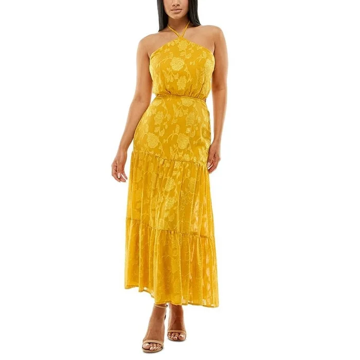 pleated dressSpeechless Junior's Burnout Halter Maxi Dress Yellow Size 11