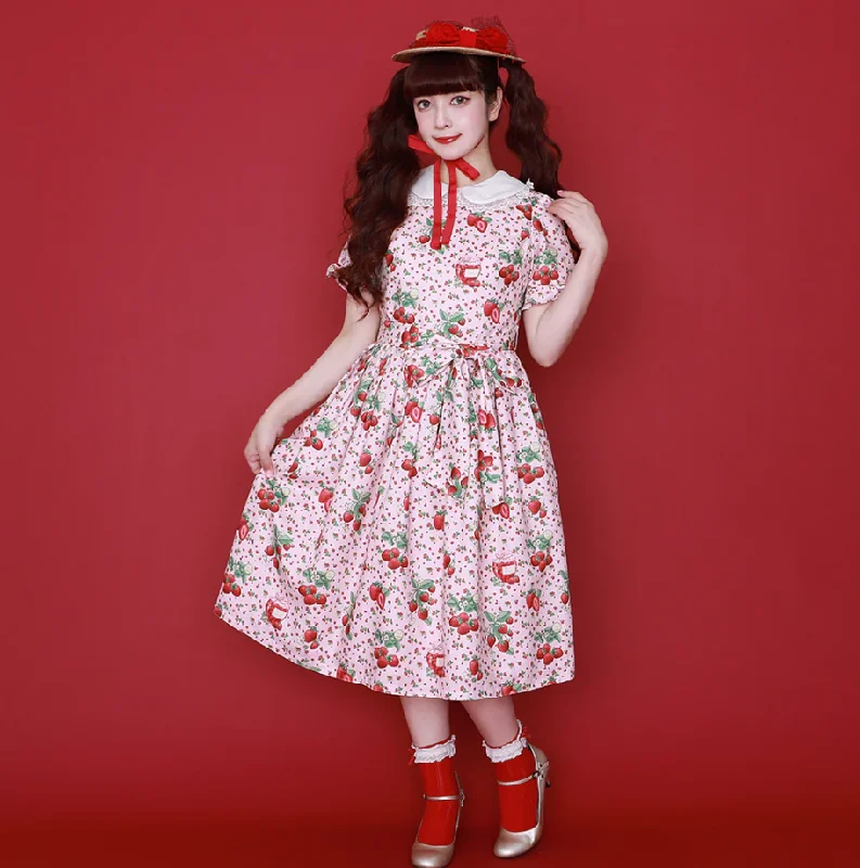 casual summer dressStrawberry Jam Round Collar Dress