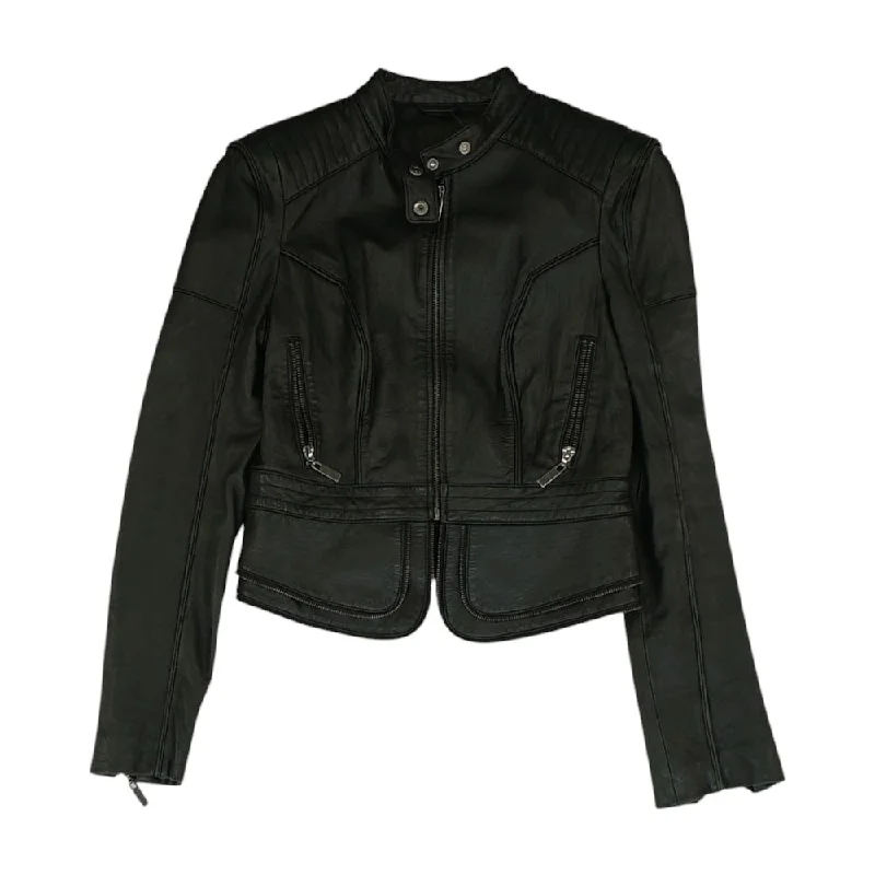 utility coatBlack Solid Leather Jacket