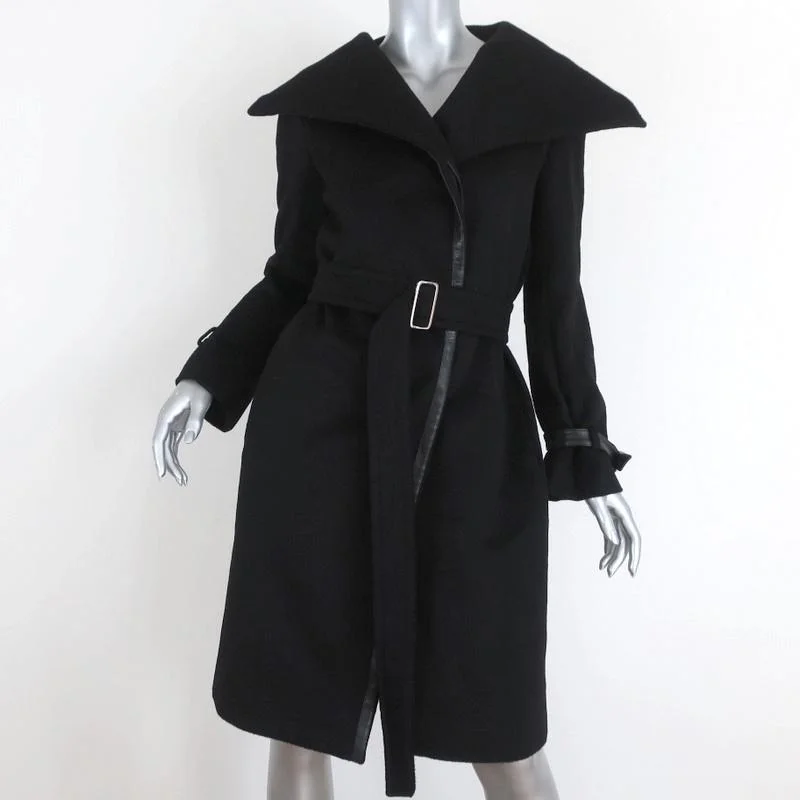 urban coatMax Mara Coat Black Leather-Trim Camel Hair Size 38 US 4 Belted Jacket