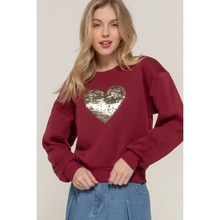 faux fur coatValentine Sequin Heart Slim Fit Fleece Sweatshirt