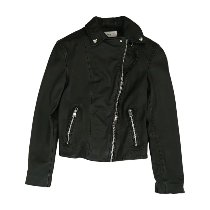 trendy puffer coatBlack Solid Leather Jacket