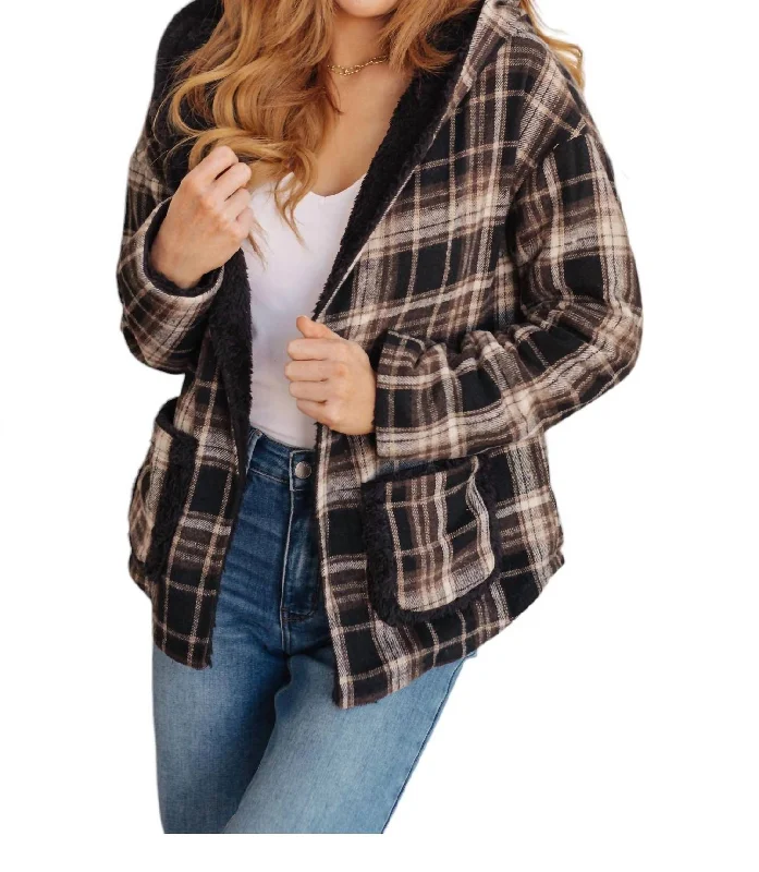 Reversible Plaid Shacket In Black