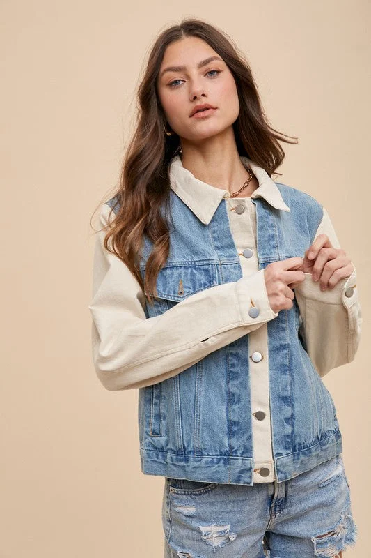 trendy puffer coatCollared Neck Double Placket Denim Jacket