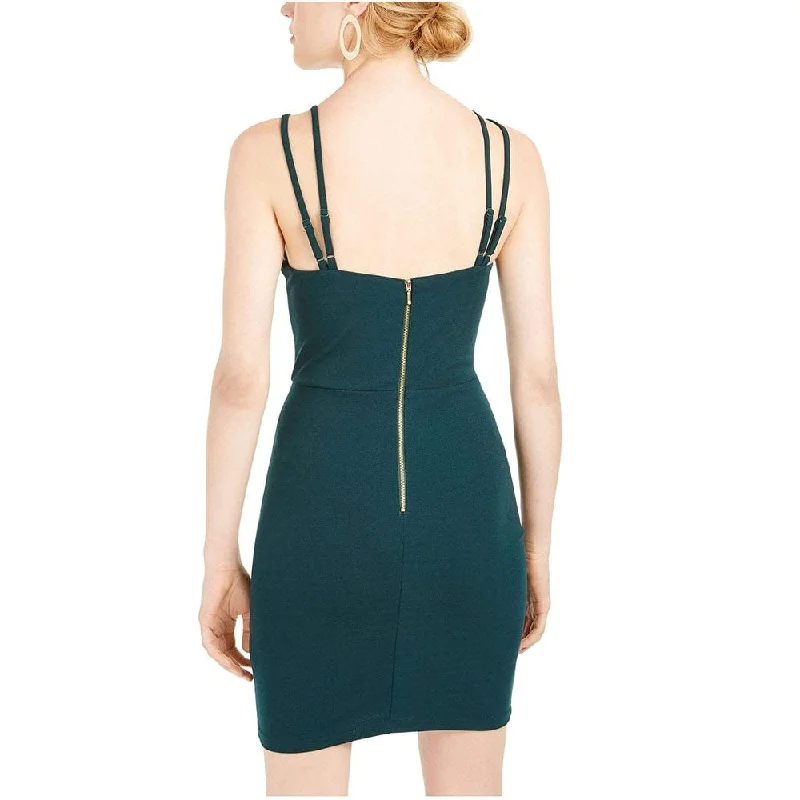 winter dressSequin Hearts Juniors' Strappy Scuba Sheath Dress Dark Green Size 7