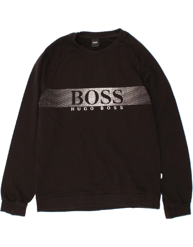 HUGO BOSS Mens Graphic Sweatshirt Jumper Medium Black Cotton