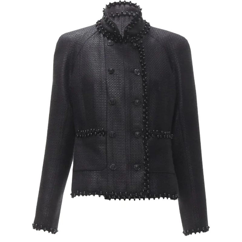 Chanel lattice lacquer tweed bead embellished Lion button jacket