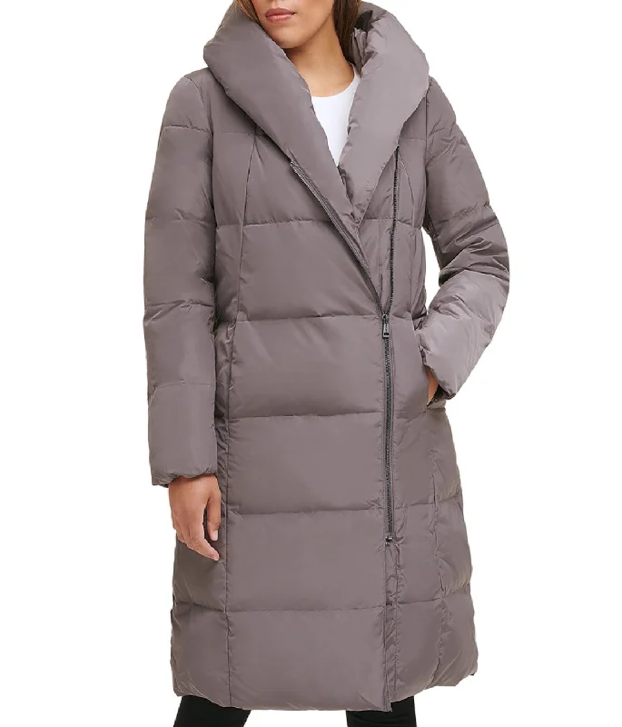 fitted coatAsymmetrical Pillow Collar Down Coat Carbon