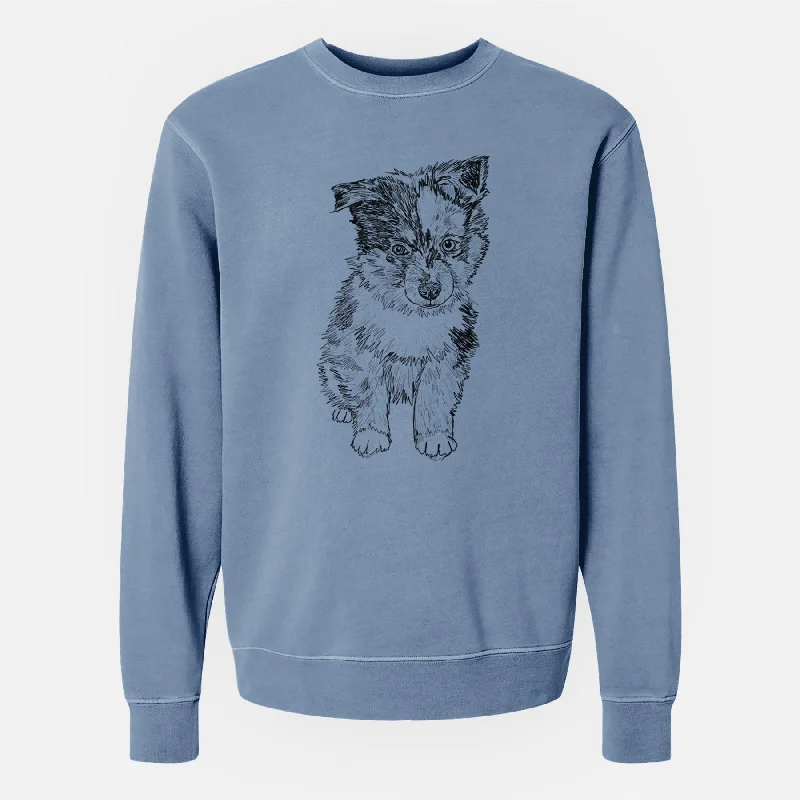 trendy sports sweatshirtDoodled Bernie the Mini Aussie - Unisex Pigment Dyed Crew Sweatshirt