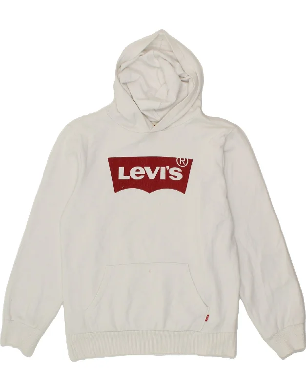 LEVI'S Boys Graphic Hoodie Jumper 12-13 Years Large White Cotton