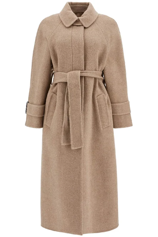 minimalist jacketWool And Cashmere Coat With Belt  - Beige