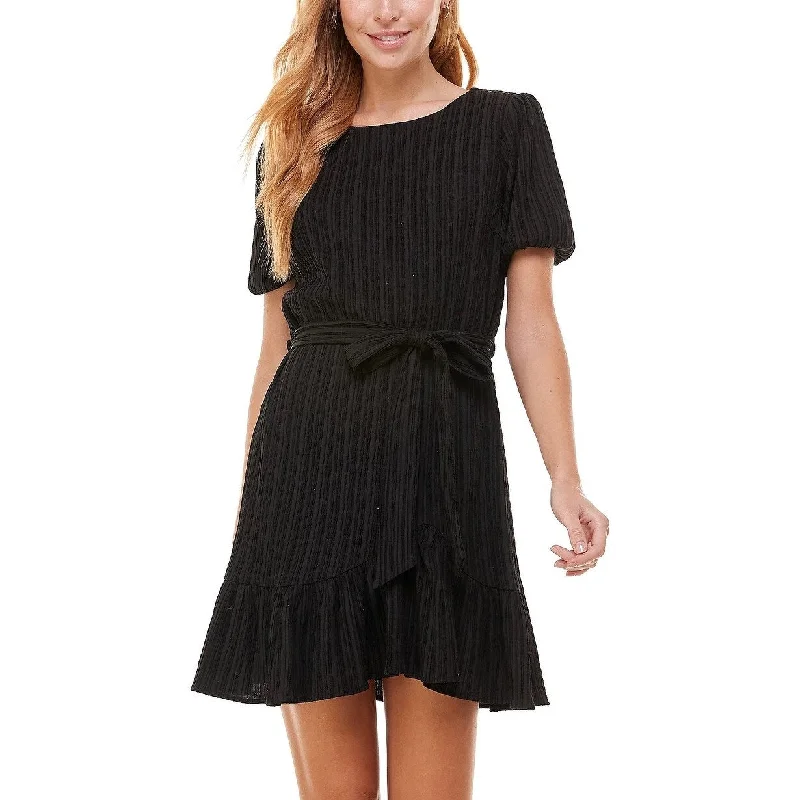 knit dressCity Studios Juniors' Fit & Flare Crinkle Dress Black Size Medium