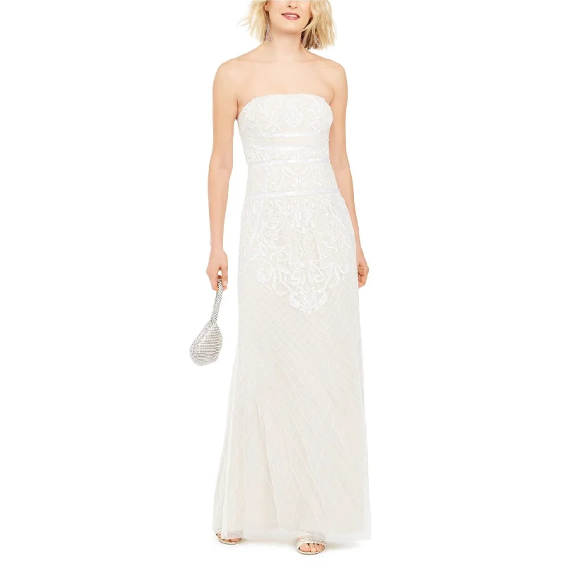 formal dressAdrianna Papell Womens Beaded Strapless Gown Dress, Off-White, 6