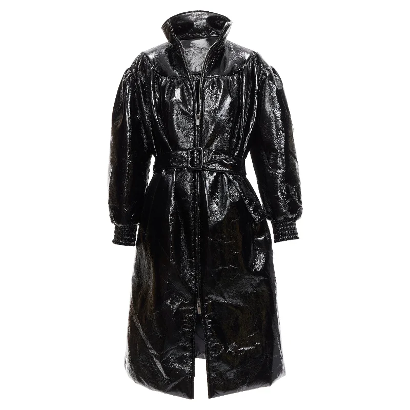 Miu Miu vinyl high collar puff sleeve belted bomber coat