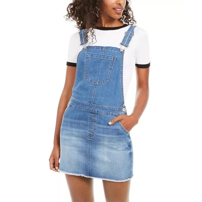 one-shoulder dressVanilla Star Juniors' Frayed-Hem Overalls Dress Blue Size 13 - 14